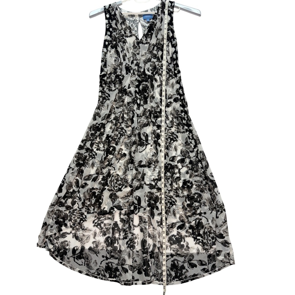 Simply Vera Vera Wang High Low Dress Womens L Black White Floral Chiffon V-Neck - Picture 8 of 9